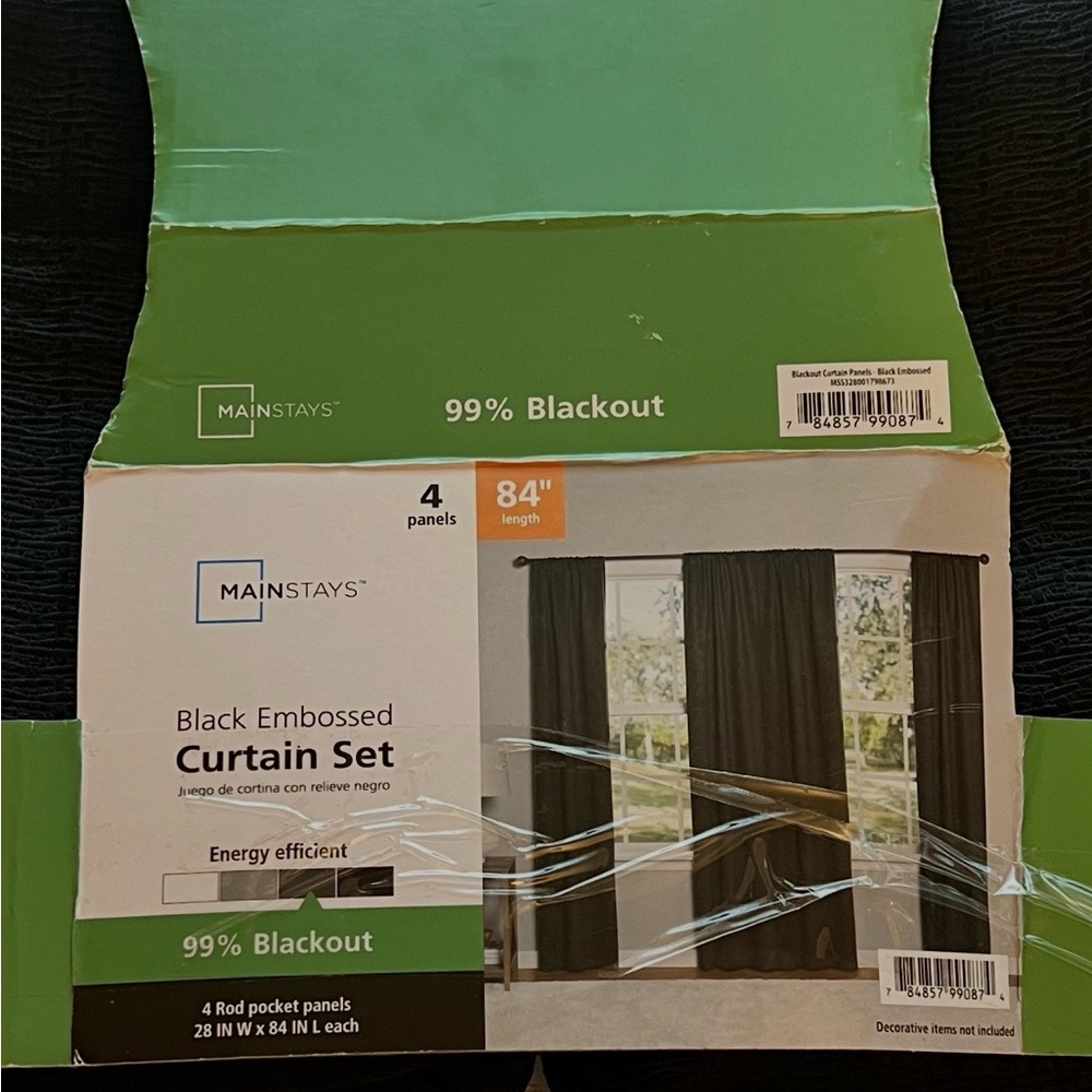 Mainstays Black Embossed Blackout Curtain Set open box,never used, 99% Blackout. - Picture 3 of 3